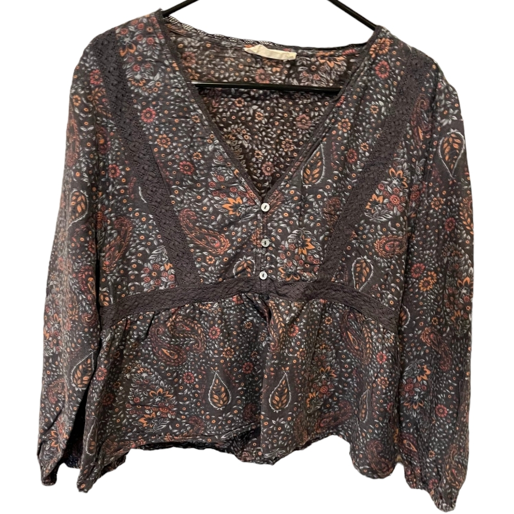 Lucky Brand Paisley/Floral Print Blouse Size XL